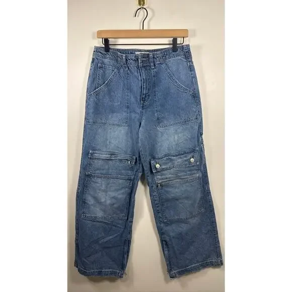 Free People Crvy Under Construction 90s Cargo Utility Wide Leg Slouchy Jeans - Picture 2 of 8